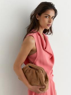Reiss June Suede Croc Embossed Pouch Clutch Bag, Tan - view 2, Tan