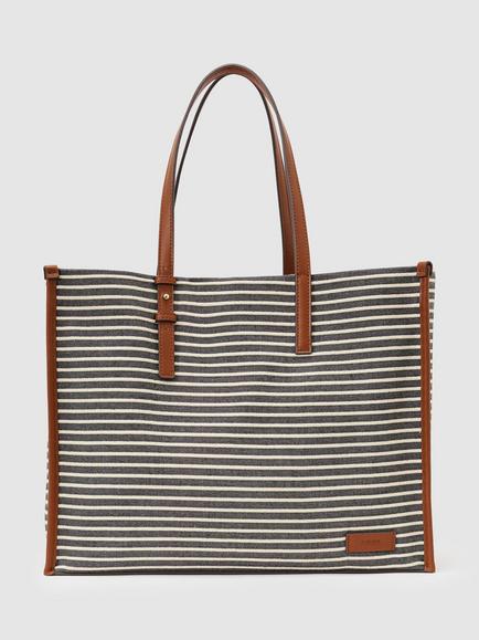 Reiss Sacha Striped Canvas Tote Bag, Navy/Off White, Navy/Off White