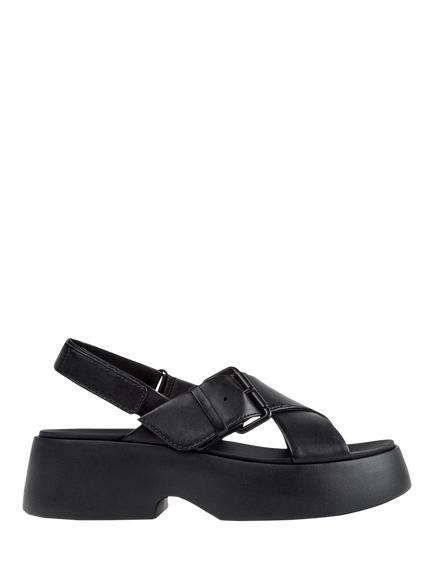 Camper Tasha Leather Cross Strap Sandals, Black, Black