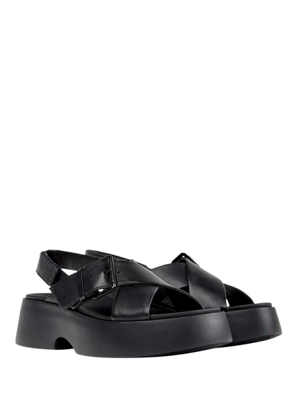 Camper Tasha Leather Cross Strap Sandals, Black - view 2, Black