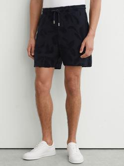 Reiss Voss Towelling Jacquard Drawstring Shorts, Navy, Navy