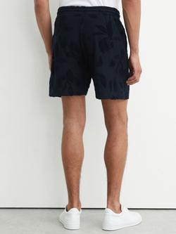 Reiss Voss Towelling Jacquard Drawstring Shorts, Navy - view 2, Navy