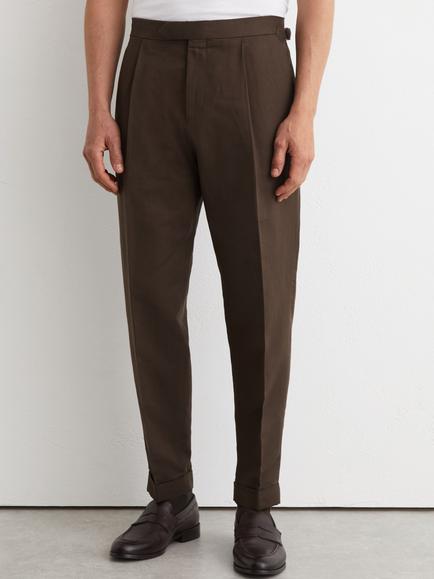 Reiss Tapered Cotton Blend Trousers, Chocolate Brown, Chocolate Brown
