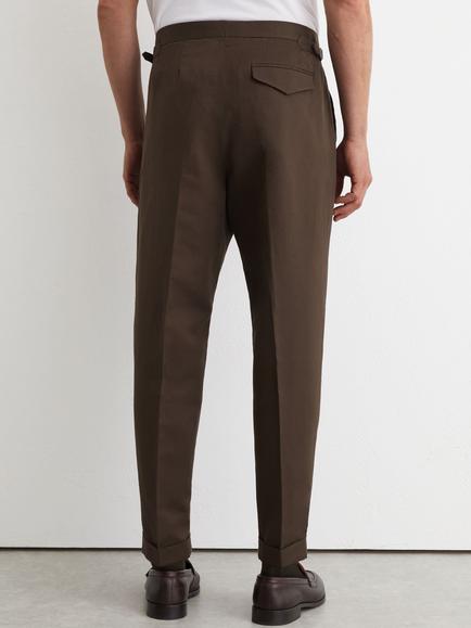 Reiss Tapered Cotton Blend Trousers, Chocolate Brown - view 2, Chocolate Brown