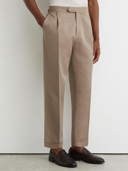 Reiss Tapered Cotton Blend Trousers, Taupe Grey, Taupe Grey