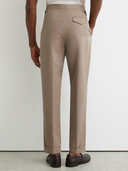 Reiss Tapered Cotton Blend Trousers, Taupe Grey - view 2, Taupe Grey