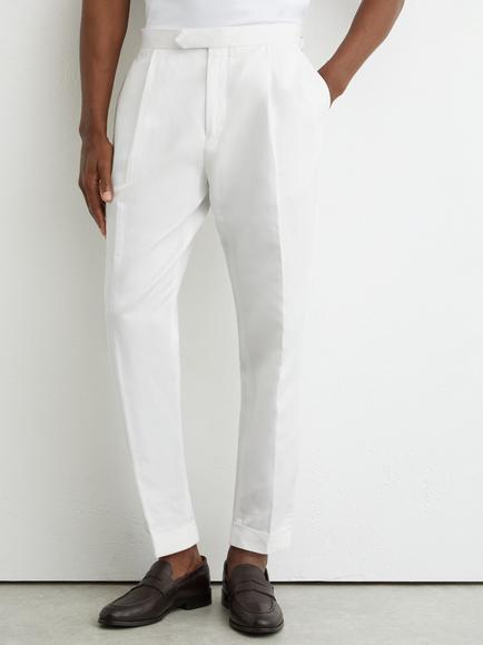 Reiss Com Cotton Linen Blend Straight Leg Trousers, White, White