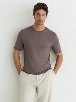 Reiss Chad Cotton Blend T-Shirt, Navy, Mouse Brown