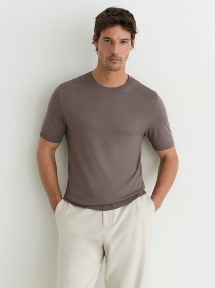 Reiss Chad Cotton Blend T-Shirt, Navy, Mouse Brown
