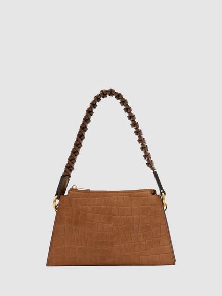 Reiss Avery Croc Embossed Suede & Leather Top Handle Bag, Tan, Tan