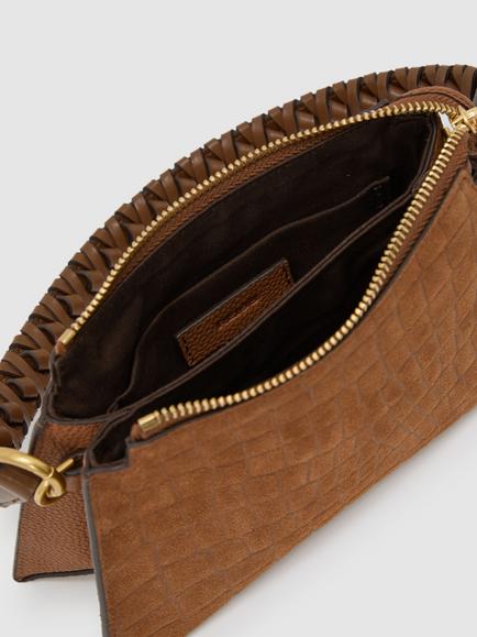 Reiss Avery Croc Embossed Suede & Leather Top Handle Bag, Tan - view 2, Tan