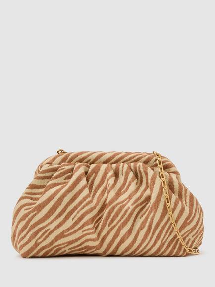 Reiss Georgia Raffia Effect Zebra Pouch Clutch Bag, Natural/Tan, Natural/Tan