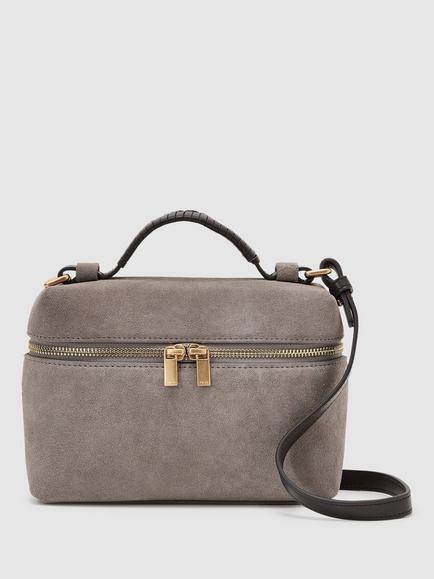 Reiss Ines Suede Vanity Crossbody Bag, Grey, Grey