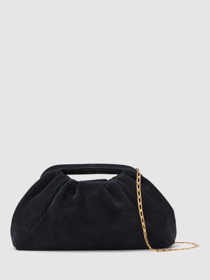 Reiss June Suede Cut Out Handle Pouch Clutch Bag, Navy, Navy