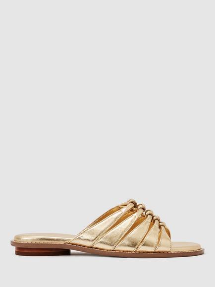 Reiss Agnes Leather Metallic Knotted Flat Sandals, Gold, Gold