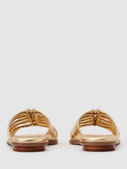 Reiss Agnes Leather Metallic Knotted Flat Sandals, Gold - view 2, Gold