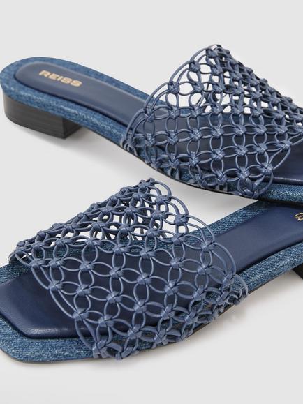 Reiss Mabel Woven Footbed Sandals, Blue - view 2, Blue