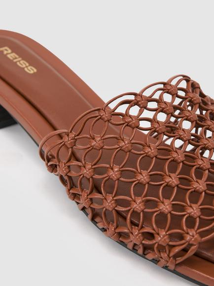 Reiss Mabel Woven Footbed Sandals, Tan - view 2, Tan