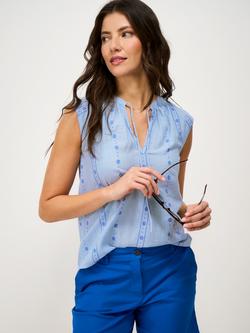 Crew Clothing Olivia Dobby Tie-Neck Sleeveless Blouse, Sky Blue, Sky Blue