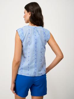 Crew Clothing Olivia Dobby Tie-Neck Sleeveless Blouse, Sky Blue - view 2, Sky Blue