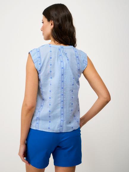 Crew Clothing Olivia Dobby Tie-Neck Sleeveless Blouse, Sky Blue - view 2, Sky Blue