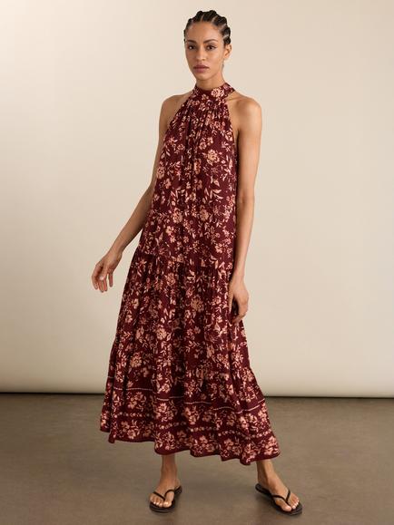Baukjen Anouk Printed Halterneck Dress, Burgundy, Burgundy