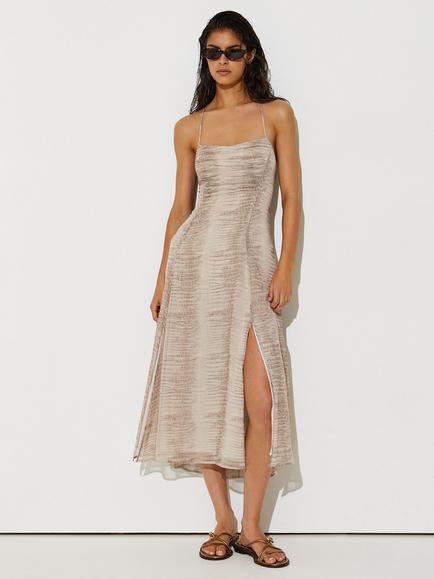 Reiss Eloise Square Neck Printed Midi Dress, Neutral, Neutral