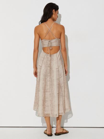 Reiss Eloise Square Neck Printed Midi Dress, Neutral - view 2, Neutral