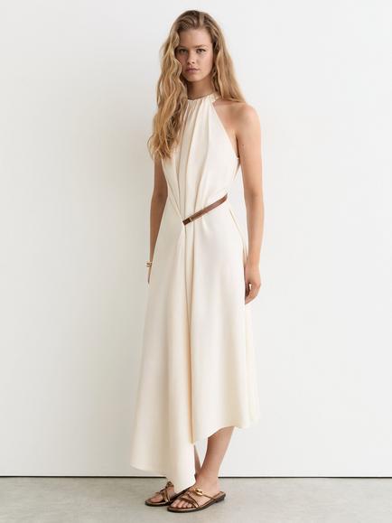 Reiss Evie Belt Detail Dress, Ivory, Ivory