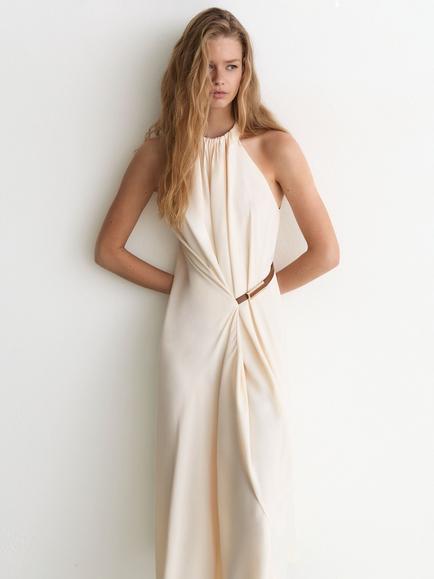 Reiss Evie Belt Detail Dress, Ivory - view 2, Ivory
