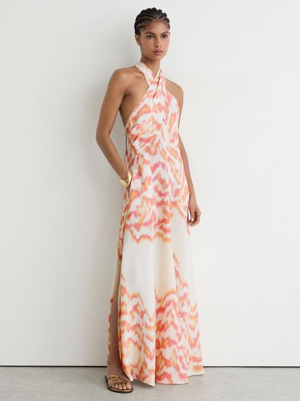 Reiss Leanne Halterneck Maxi Dress, Coral Orange, Coral Orange