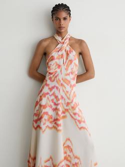 Reiss Leanne Halterneck Maxi Dress, Coral Orange - view 2, Coral Orange