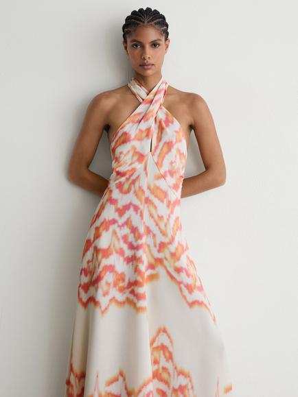 Reiss Leanne Halterneck Maxi Dress, Coral Orange - view 2, Coral Orange