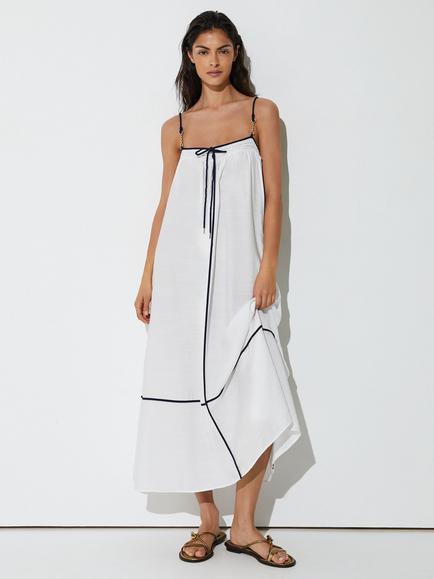 Reiss Isla Smock Midi Dress, Ivory/Navy, Ivory/Navy