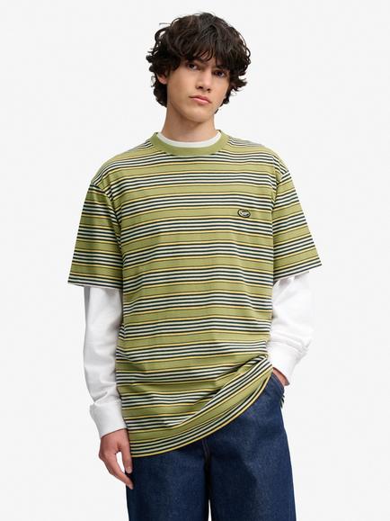 Superdry Oversized Stripe Crew Neck Cotton T-Shirt, Green/Multi