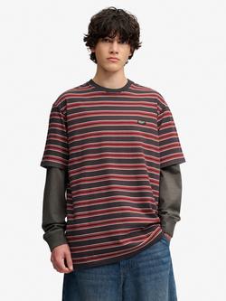 Superdry Oversized Stripe Crew Neck Cotton T-Shirt, Red/Multi