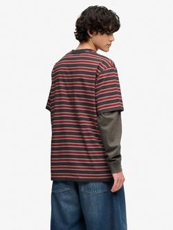 Superdry Oversized Stripe Crew Neck Cotton T-Shirt - view 2, Red/Multi