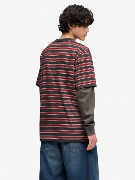 Superdry Oversized Stripe Crew Neck Cotton T-Shirt - view 2, Red/Multi