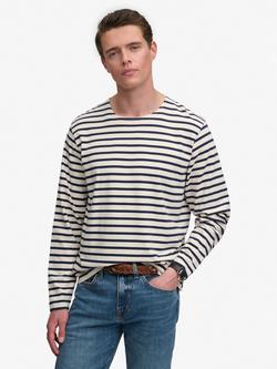 Superdry Stripe Long Sleeve Top, Off White/Navy, Off White/Navy