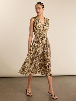 Baukjen Kyrah Printed Waisted Midi Dress containing LENZING™ ECOVERO™ Viscose, Sandstone/Multi, Sandstone/Multi