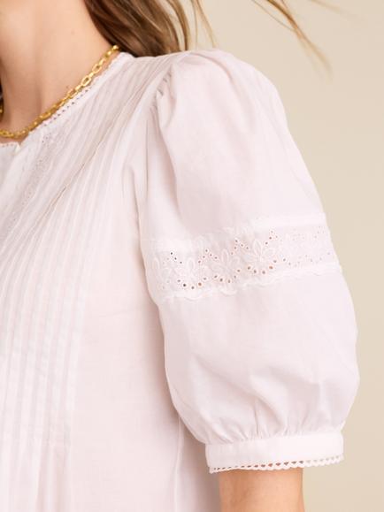 Baukjen Augusta Organic Cotton Broderie Detail Blouse, Soft White - view 2, Soft White