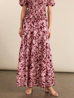 Baukjen Tammy Printed Midi Skirt, Burgundy/Pink - view 2, Burgundy/Pink