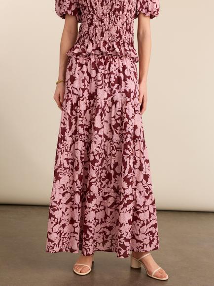 Baukjen Tammy Printed Midi Skirt, Burgundy/Pink - view 2, Burgundy/Pink