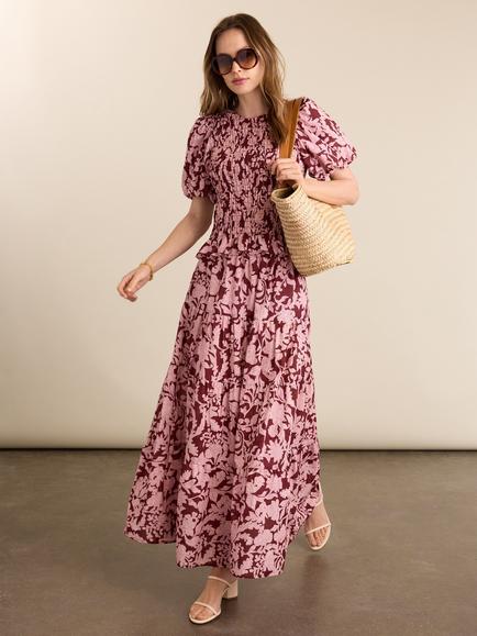 Baukjen Lillie Organic Cotton Floral Print Smocked Top, Burgundy - view 2, Burgundy