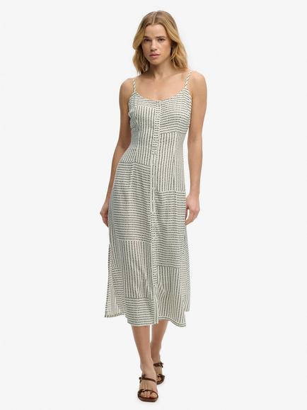 Superdry Spot Print Button Down Cami Midi Dress, Off White/Black, Off White/Black