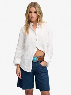 Superdry Premium Linen Button Down Slim Fit Shirt, Optic, Optic