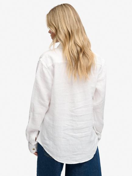 Superdry Premium Linen Button Down Slim Fit Shirt, Optic - view 2, Optic