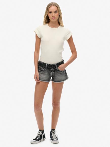 Superdry Low Rise Denim Hot Shorts, Vintage Black Denim, Vintage Black Denim
