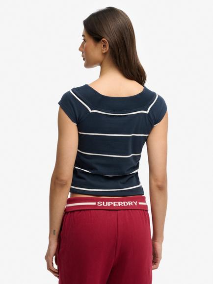 Superdry Athletic Off Shoulder Striped Top, Navy/White - view 2, Navy/White