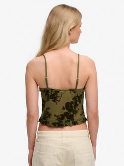 Superdry Flocked Mesh Cami Top, Fir Green - view 2, Fir Green
